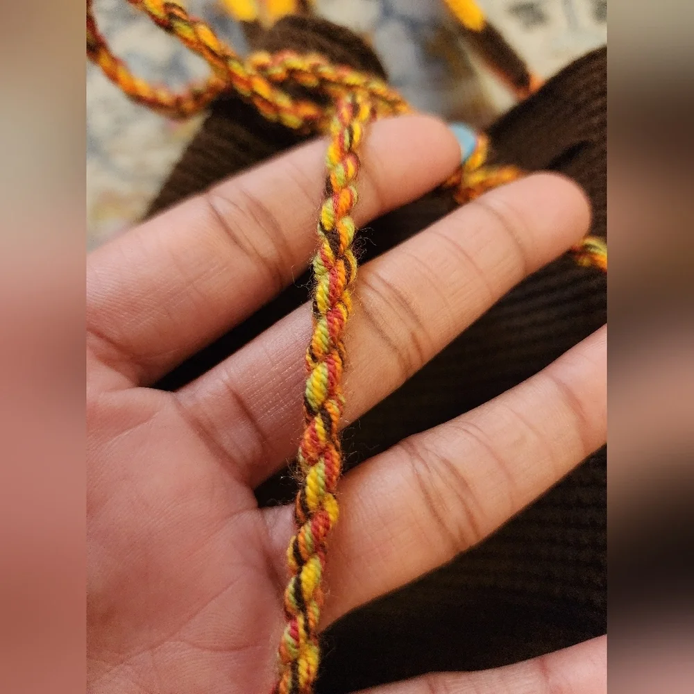 Hand Knit Wiven Brown Orange Buckwt Crossbody Bag - Picture 10 of 13